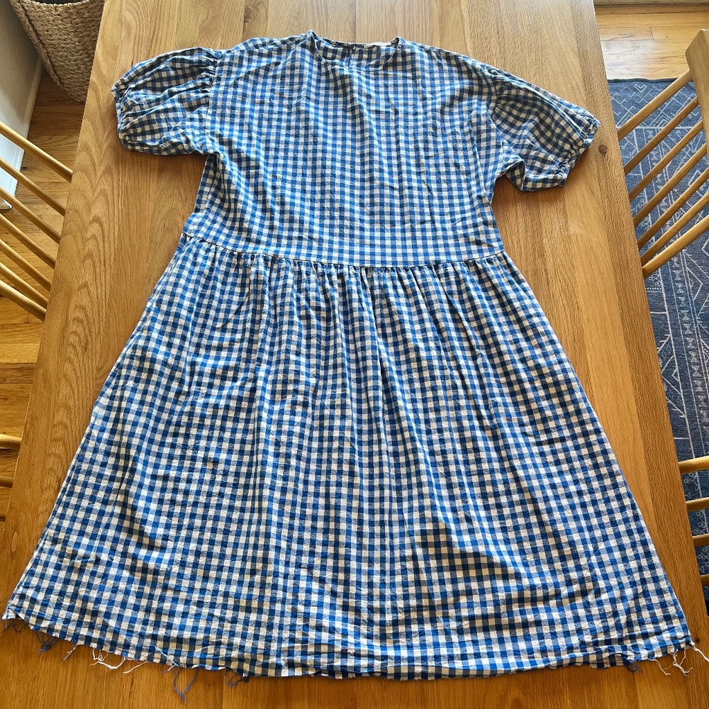 April Meets October - Blue and White Gingham Plaid Dress - Size M